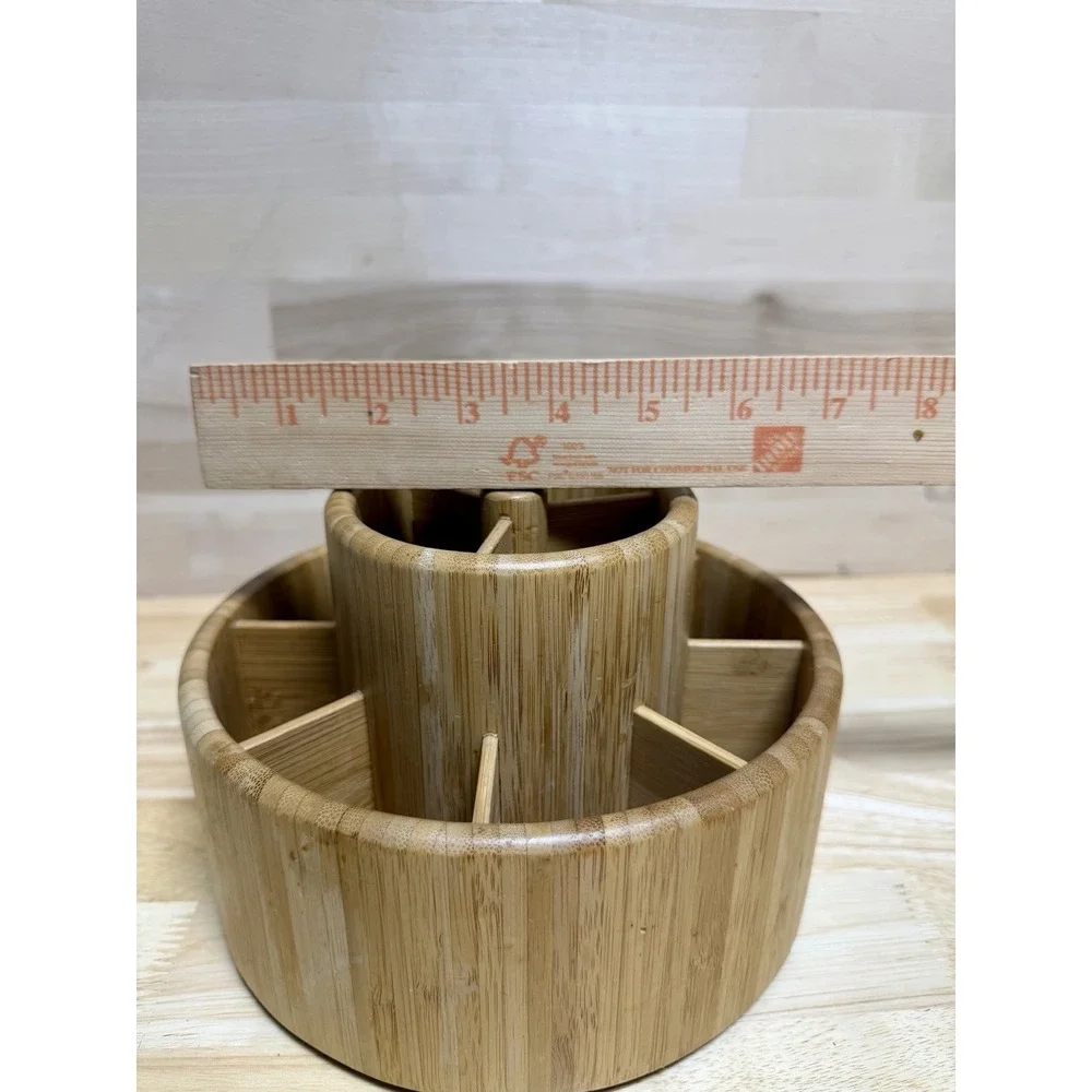 Pampered Chef Bamboo Tool Turn About Carousel Utensil Holder Caddy #2172 RETIRED